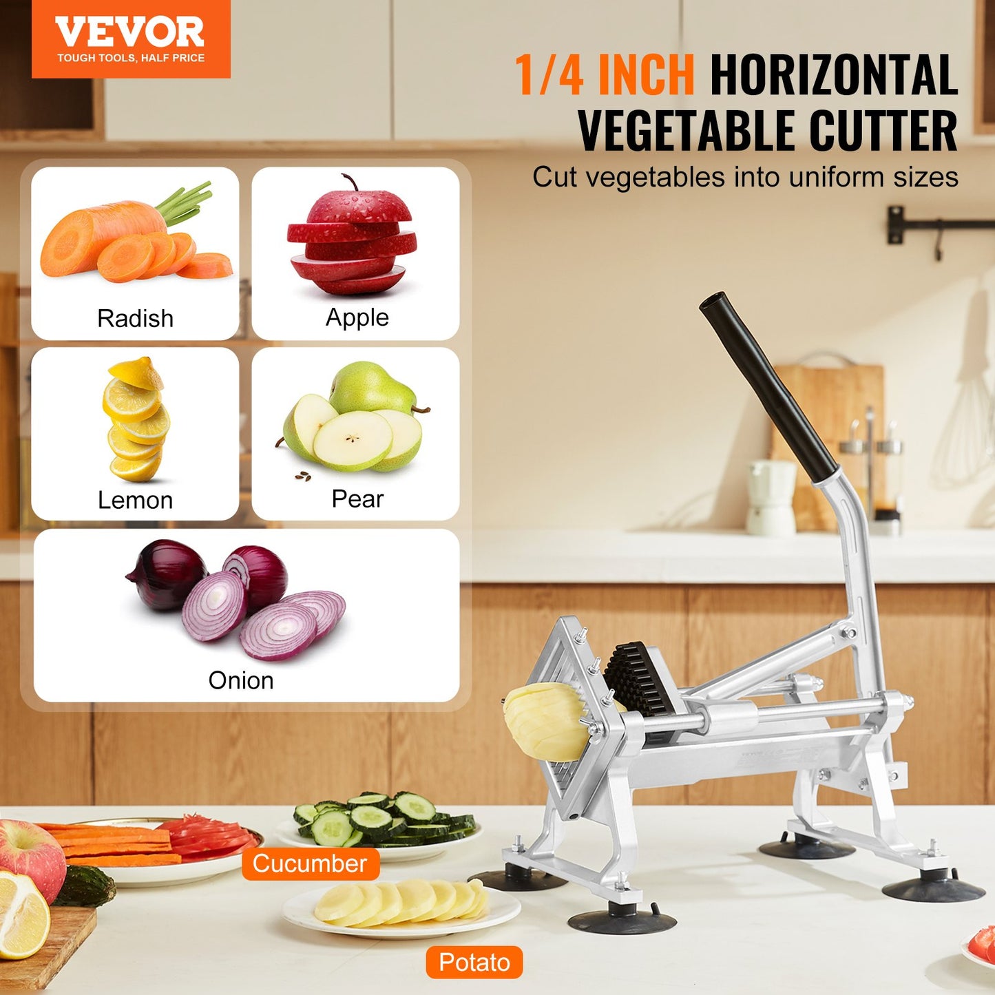 VEVOR Commercial Vegetable Slicer, 1/4 inch Fruit Slicer, Stainless Steel and Aluminum