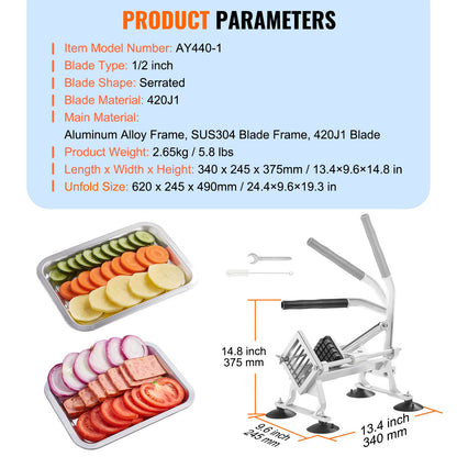 VEVOR Commercial Vegetable Slicer, 1/2 inch Fruit Slicer, Stainless Steel and Aluminum