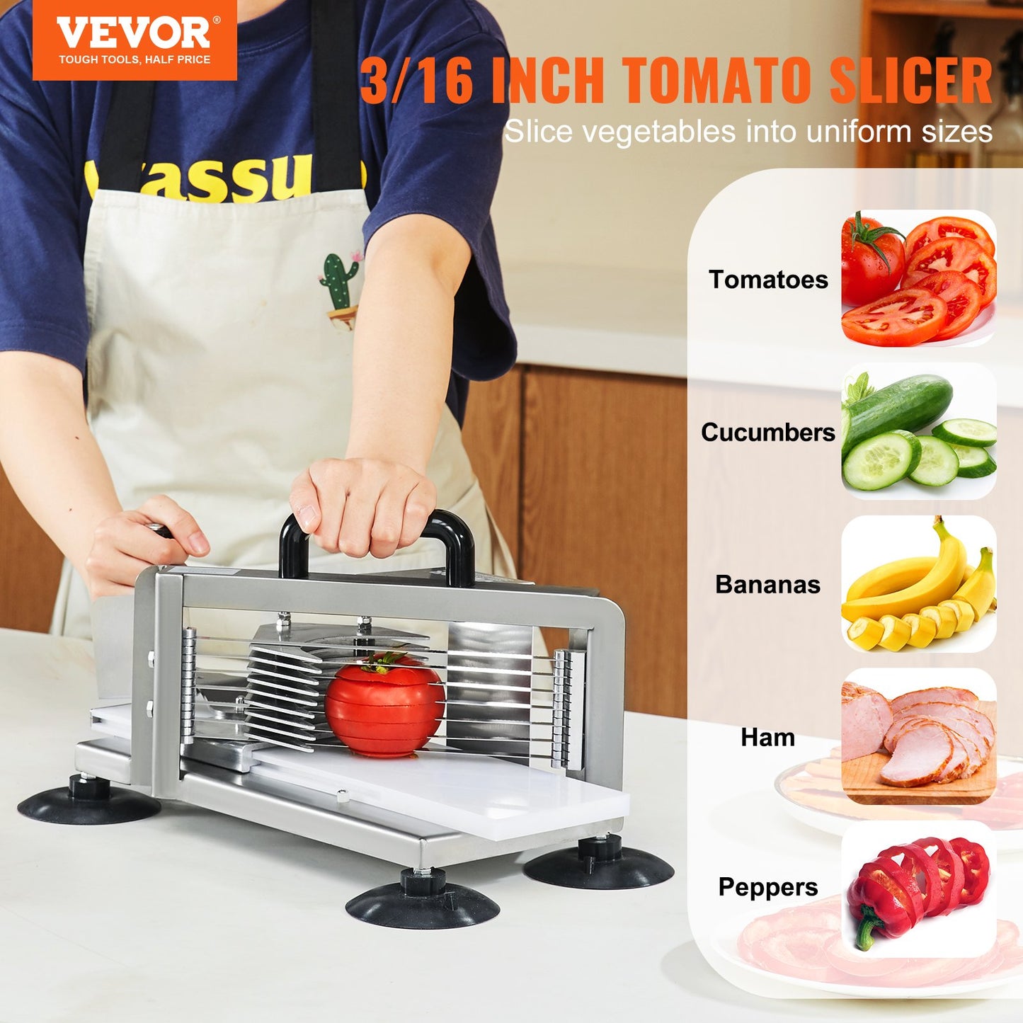VEVOR Commercial Tomato Slicer, 3/16 inch Tomato Cutter Slicer, Stainless Steel
