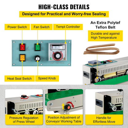Automatic Continuous Sealing Machine for PVC Bags, Adjustable & Portable Design