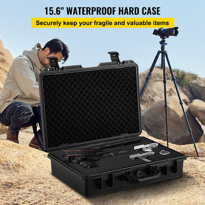 Waterproof Hard Case with Foam Insert, 39.6 cm, Secure & Portable, Black