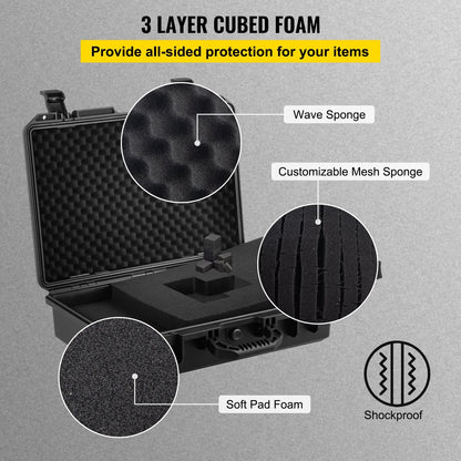 Waterproof Hard Case with Foam Insert, 39.6 cm, Secure & Portable, Black