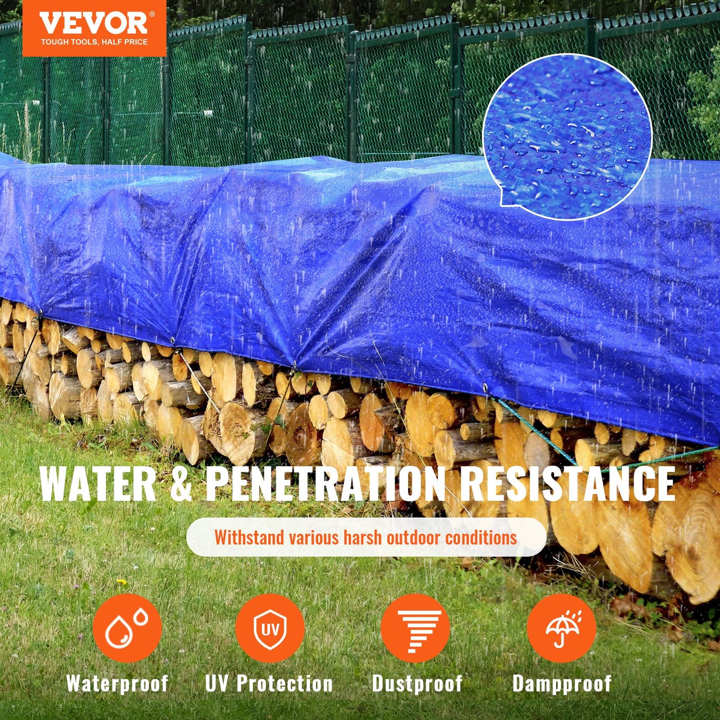 VEVOR Tarp 12x16ft 5Mil Waterproof Tarpaulin Plastic Poly Tear UV Resistant