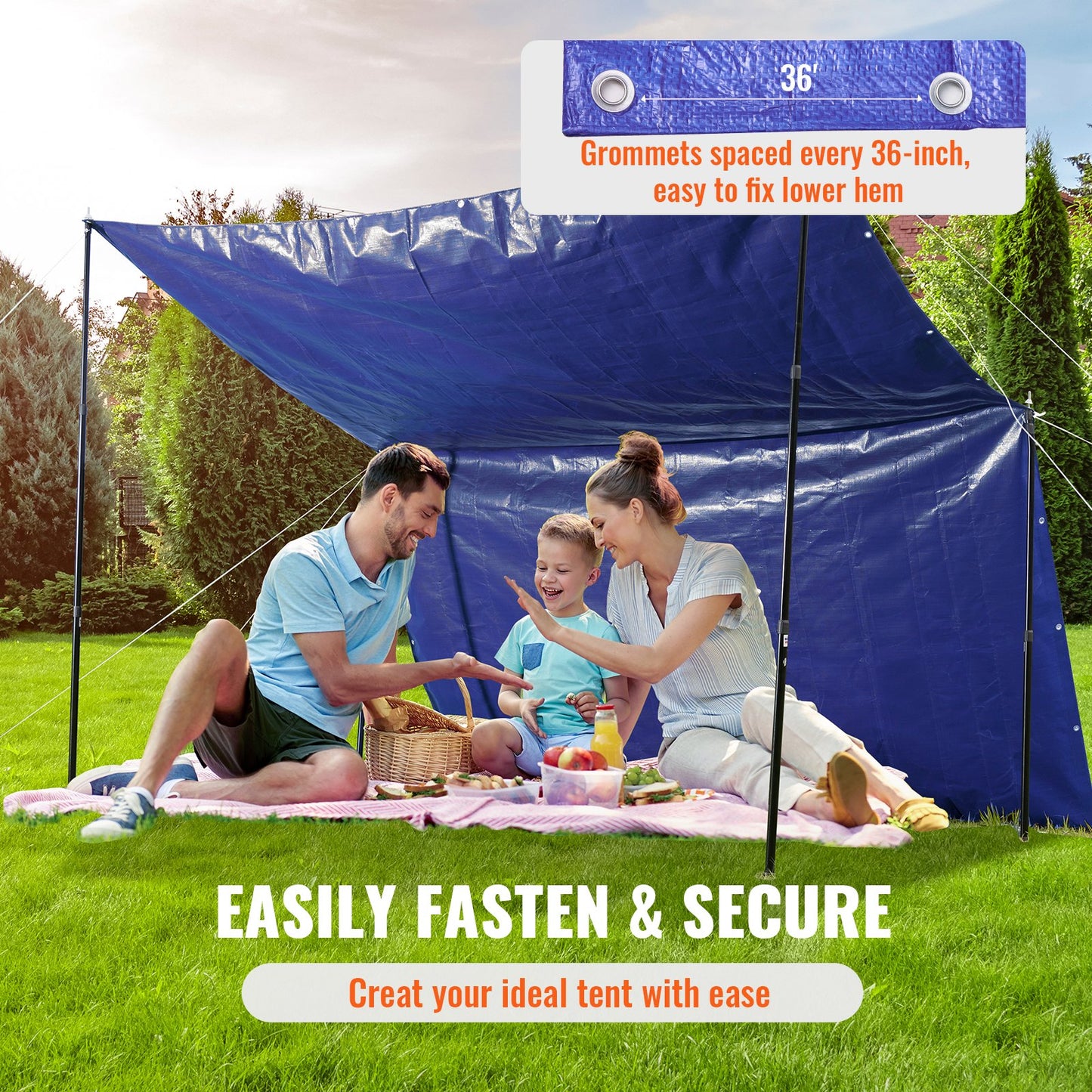 VEVOR Tarp 12x16ft 5Mil Waterproof Tarpaulin Plastic Poly Tear UV Resistant