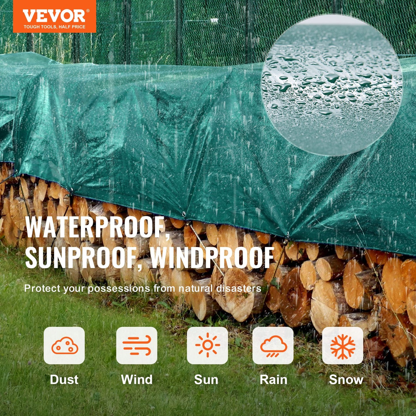 VEVOR PVC Waterproof Tarp, 16.5 x 29.5 ft Heavy Duty PVC Tarpaulin, Tear-Proof and