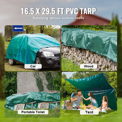 Heavy Duty 5 x 9 m Green PVC Tarpaulin, Waterproof & Tear-Proof with Grommets