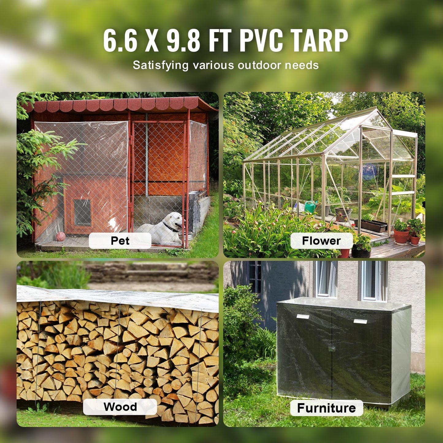 VEVOR Clear Vinyl Tarp, 2 x 2.99 m Clear Vinyl Patio Enclosure, Tear-Proof and Waterproof