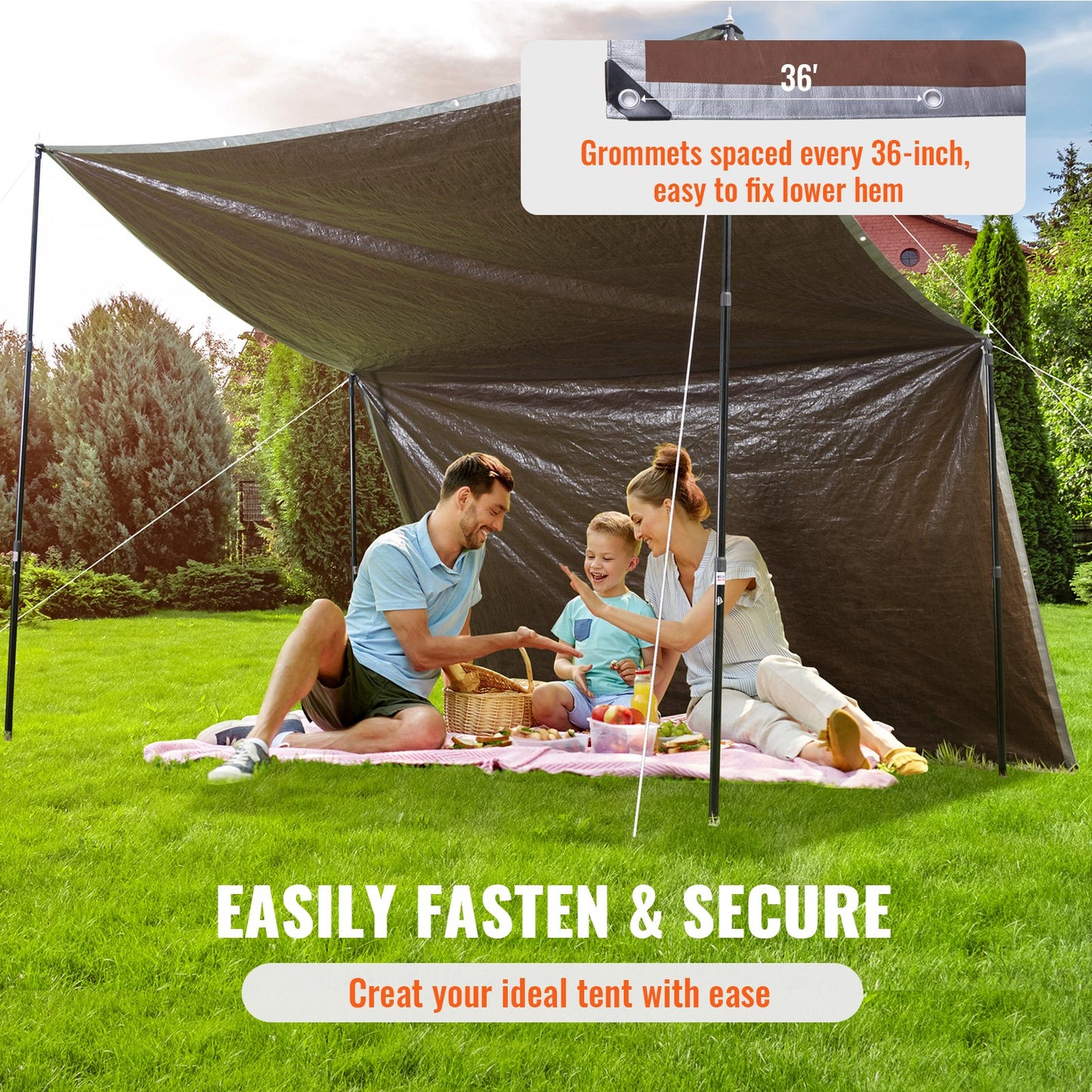 VEVOR Tarp Waterproof Tarpaulin 12 x 20 ft 10Mil Plastic Poly Tear UV Resistant