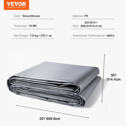 Waterproof Polyethylene Tarpaulin 6 x 9 m, UV Resistant, Multi-Purpose, 10 Mil