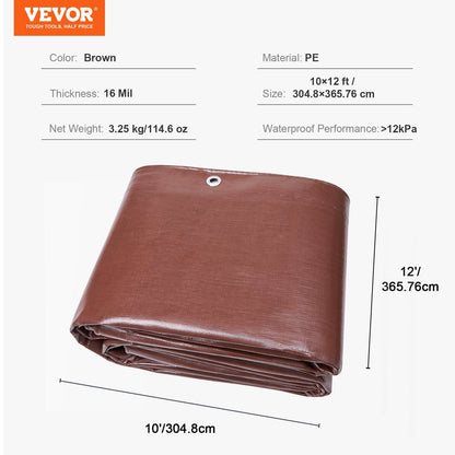 Heavy-Duty 3x3.6m Waterproof Tarpaulin, UV Resistant, Multi-Purpose Brown Cover