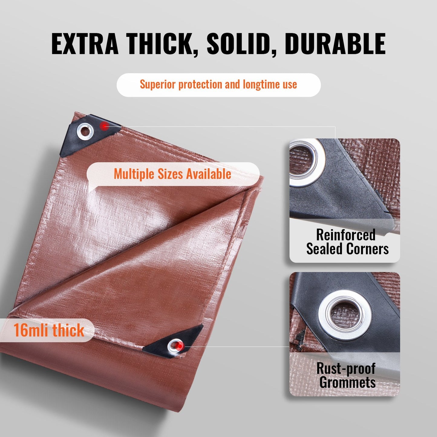 Heavy-Duty 3.65 x 4.87 m Waterproof Tarp, 16 Mil UV & Tear Resistant Polyethylene