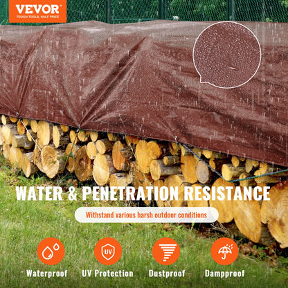 VEVOR Tarp Waterproof Tarpaulin 12 x 20 ft 16 Mil Plastic Poly Tear UV Resistant