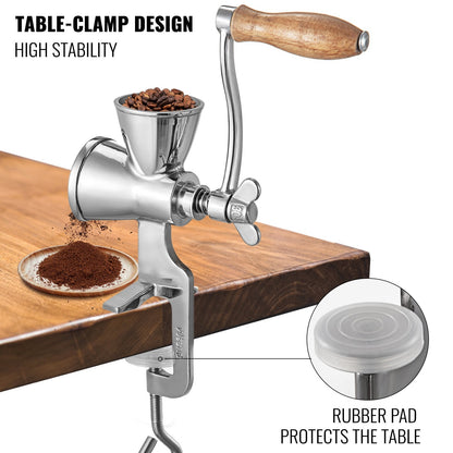 Stainless Steel Hand Crank Grain Mill with Table Clamp, 1.2 kg, 0.04 m Thick