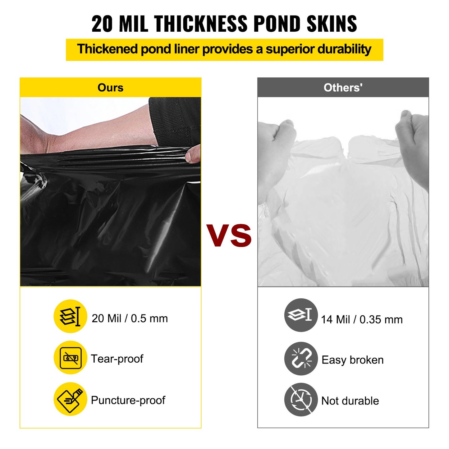 VEVOR LLDPE Pond Liner 15x20 ft, Pond Liner 20 Mil, Fish Pond Liners for Waterfall,