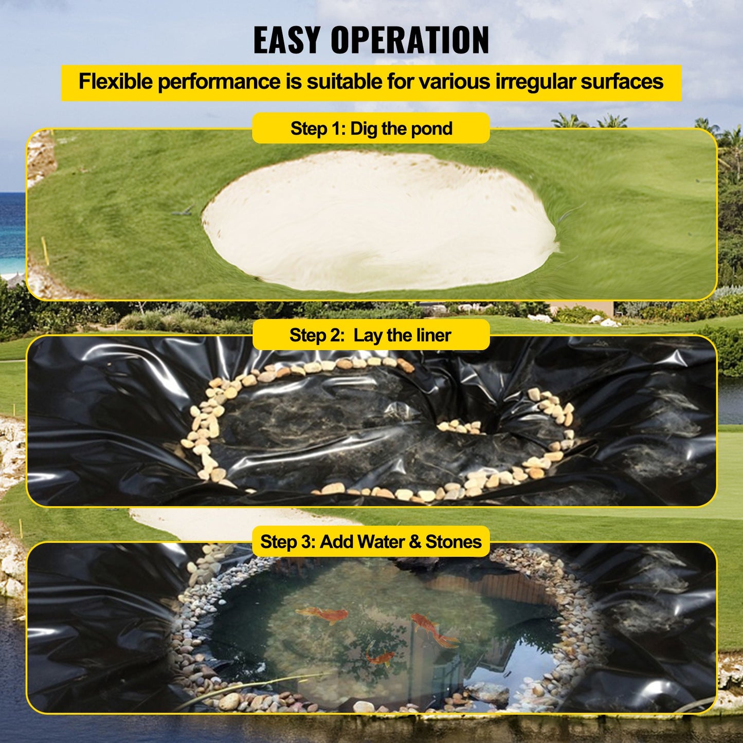 VEVOR LLDPE Pond Liner 15x20 ft, Pond Liner 20 Mil, Fish Pond Liners for Waterfall,