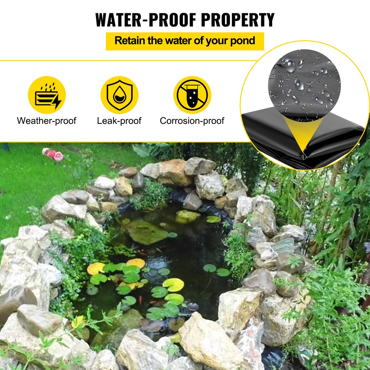 VEVOR LLDPE Pond Liner 15x20 ft, Pond Liner 20 Mil, Fish Pond Liners for Waterfall,