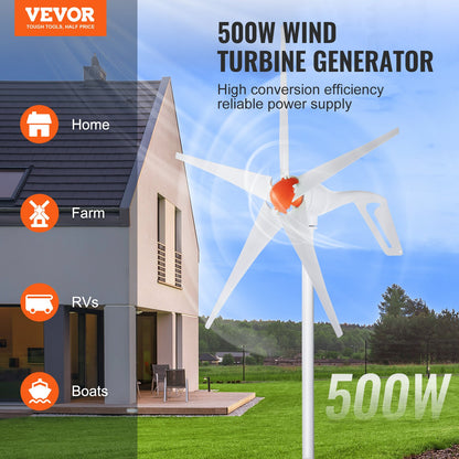 VEVOR 500W Wind Turbine Generator, 12V Wind Turbine Kit, 5-Blade Wind Power Generator