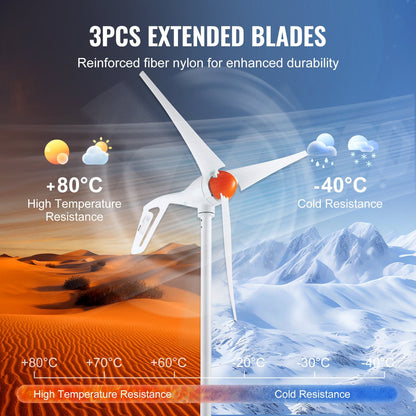 500W 12V Wind Turbine Kit with MPPT Controller, 3-Blade, 1.2m Diameter