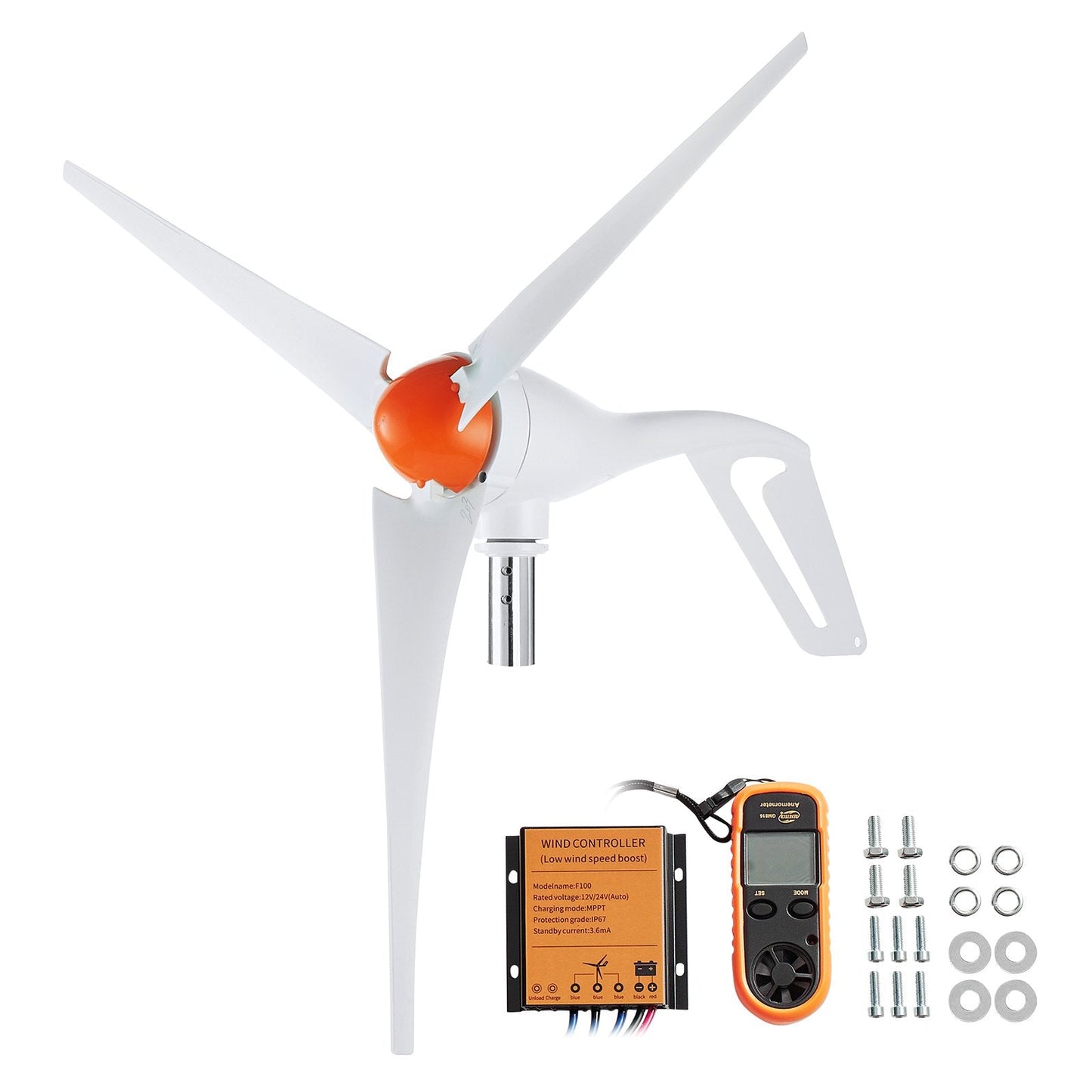 500W 12V Wind Turbine Kit with Anemometer & MPPT Controller, 3 Blades