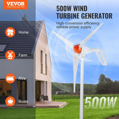 500W 24V Wind Turbine Kit with MPPT Controller, 1.2m 3-Blade Design