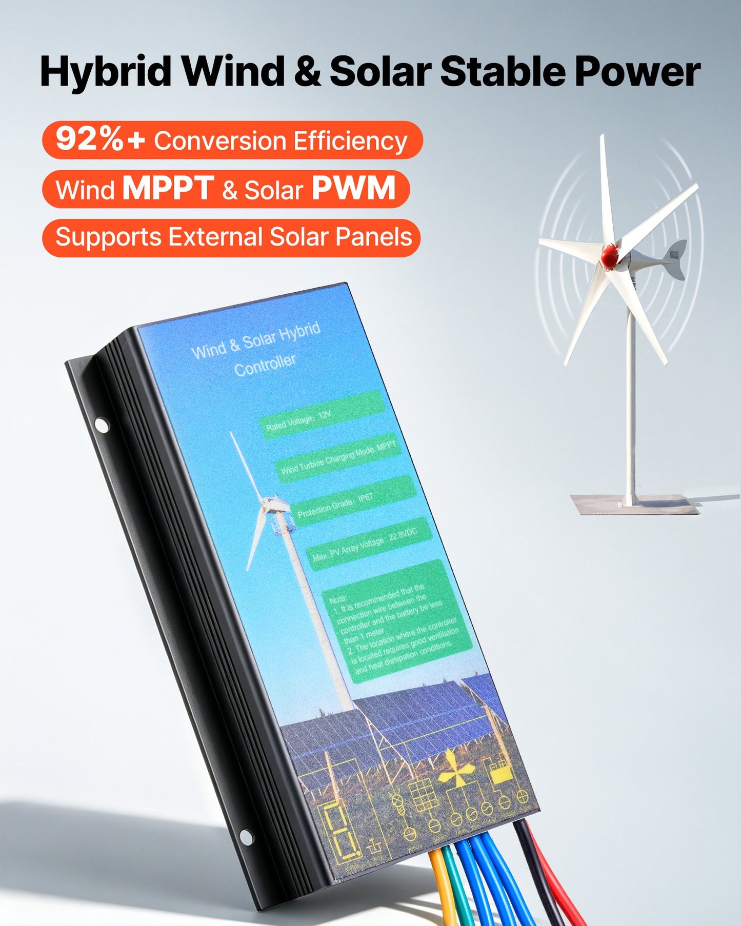 800W 12V Wind Turbine Generator, 5-Blade Wind Turbine Kit with Wind & Solar Hybrid Controller, Efficient 3-Phase AC Permanent Wind Power Generator for RV Boat Home Farm (Tower Pole Not Included)