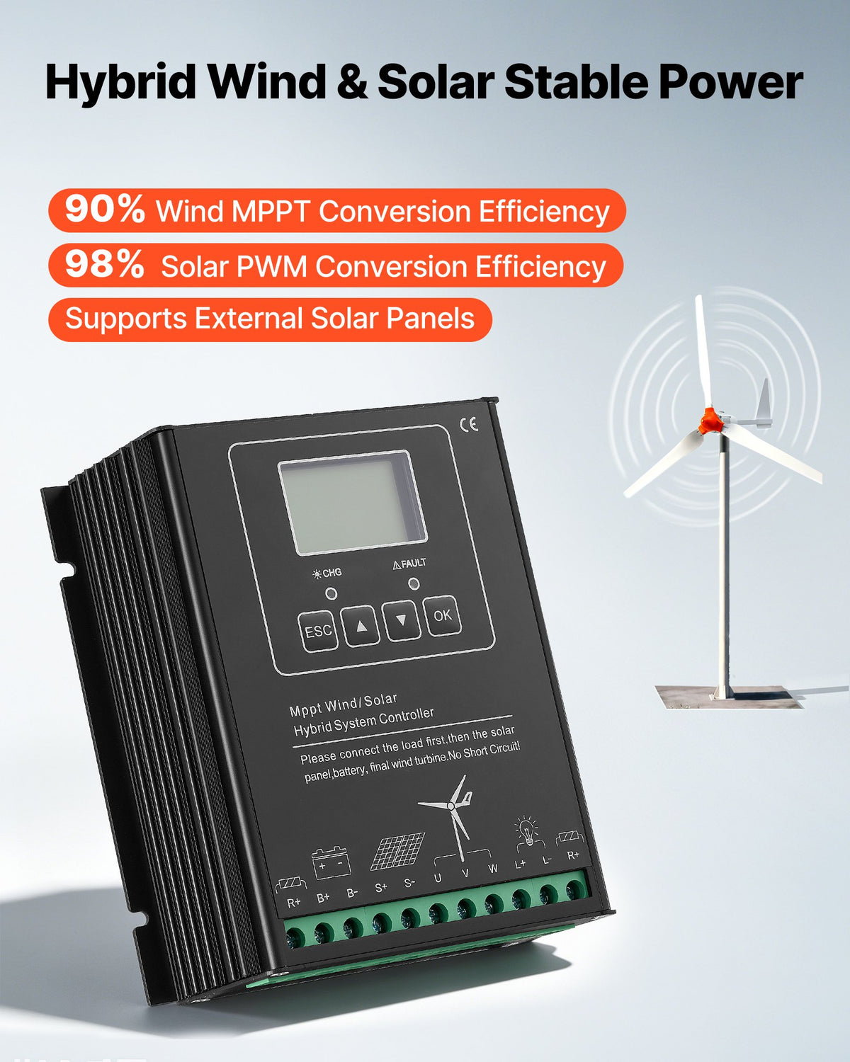 1500W 24V Wind Turbine Generator, 3-Blade Wind Turbine Kit with Wind/Solar Hybrid Controller, Efficient 3-Phase AC Permanent Wind Power Generator for RV Boat Home Farm (Tower Pole Not Included)