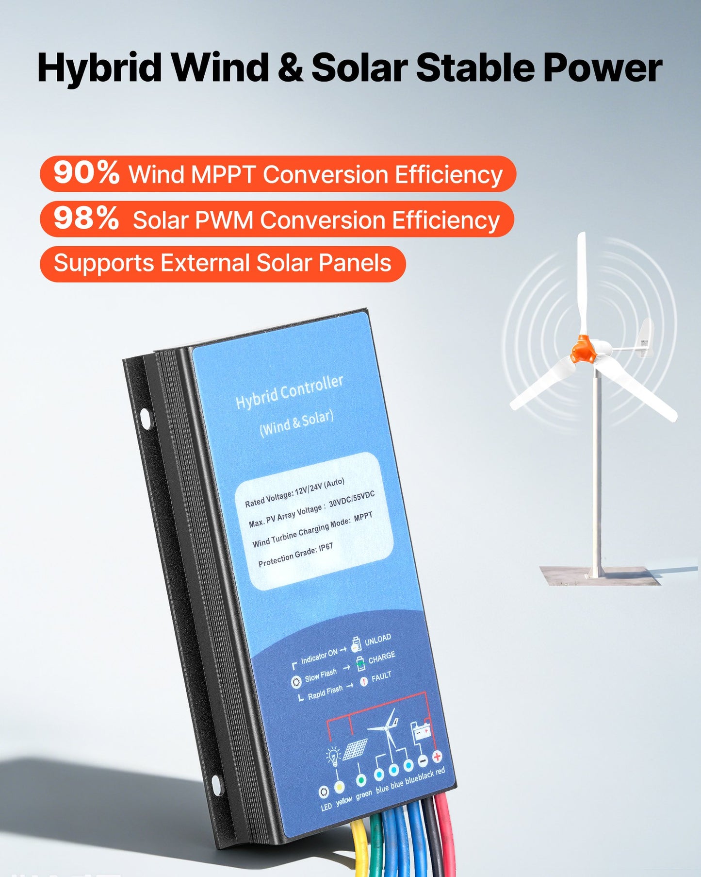 1000W 12V Wind Turbine Generator, 3-Blade Wind Turbine Kit with Wind/Solar Hybrid Controller, Efficient 3-Phase AC Permanent Wind Power Generator for RV Boat Home Farm (Tower Pole Not Include)