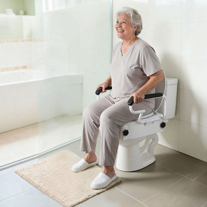 Raised Toilet Seat with Arms, 136.1 kg Load Capacity, 3-Level Adjustable Height, Widened Commode Elevated Toilet Seat Riser with Padded Handles for Seniors, Elderly, Handicap, Disabled, Adults