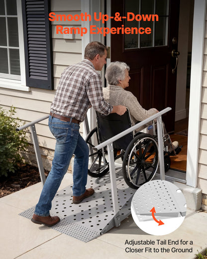 Wheelchair Ramp with Handrails, 1140 x 850 mm, Heavy Duty Aluminum Handicap Ramp, 199.6 kg Capacity, Non-Slip Portable Threshold Ramps for Home Steps, Stairs, Doorways, Curbs, Walkers, Scooters