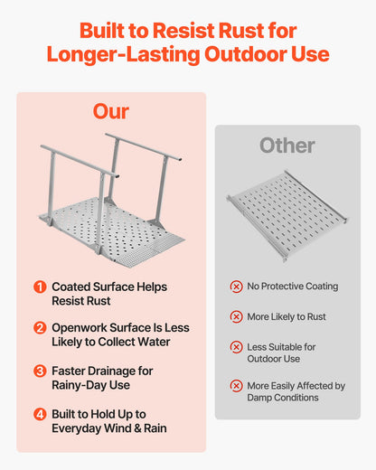 Wheelchair Ramp with Handrails, 1140 x 850 mm, Heavy Duty Aluminum Handicap Ramp, 199.6 kg Capacity, Non-Slip Portable Threshold Ramps for Home Steps, Stairs, Doorways, Curbs, Walkers, Scooters
