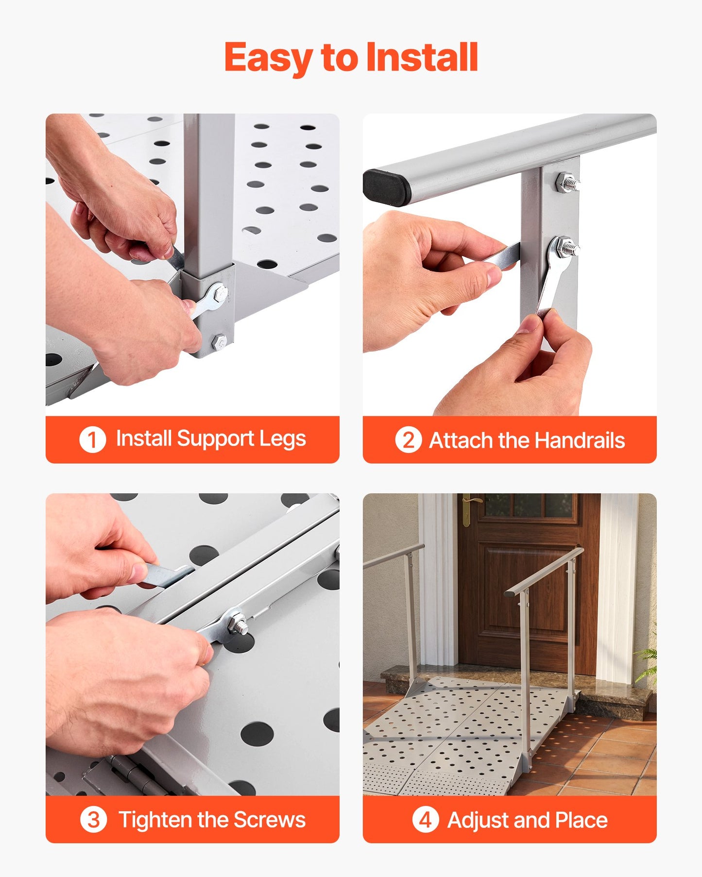 Wheelchair Ramp with Handrails, 1140 x 850 mm, Heavy Duty Aluminum Handicap Ramp, 199.6 kg Capacity, Non-Slip Portable Threshold Ramps for Home Steps, Stairs, Doorways, Curbs, Walkers, Scooters