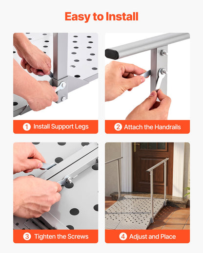 Wheelchair Ramp with Handrails, 1140 x 850 mm, Heavy Duty Aluminum Handicap Ramp, 199.6 kg Capacity, Non-Slip Portable Threshold Ramps for Home Steps, Stairs, Doorways, Curbs, Walkers, Scooters