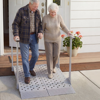 Wheelchair Ramp with Handrails, 1140 x 850 mm, Heavy Duty Aluminum Handicap Ramp, 199.6 kg Capacity, Non-Slip Portable Threshold Ramps for Home Steps, Stairs, Doorways, Curbs, Walkers, Scooters