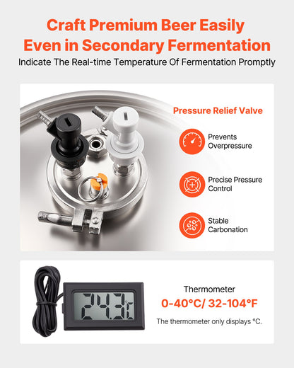 Stainless Steel Conical Fermenter, 8 Gal/30L Home Brewing Fermenation Tank, Brew Bucket Fermentor with Conical Bottom, 3 Adjustable Legs, Lid, Handle & Thermometer, for Wine, Beer Fermentation