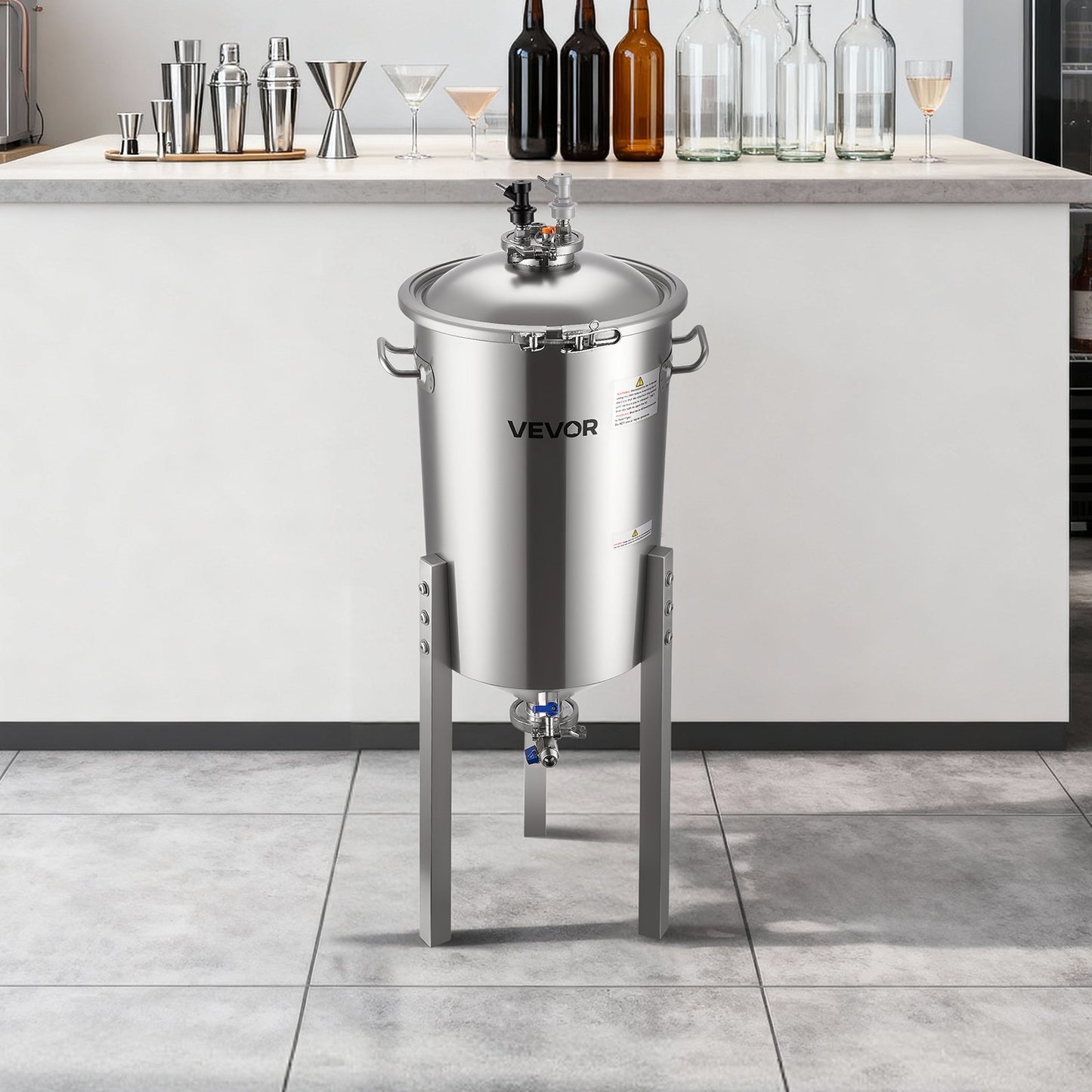 Stainless Steel Conical Fermenter, 8 Gal/30L Home Brewing Fermenation Tank, Brew Bucket Fermentor with Conical Bottom, 3 Adjustable Legs, Lid, Handle & Thermometer, for Wine, Beer Fermentation