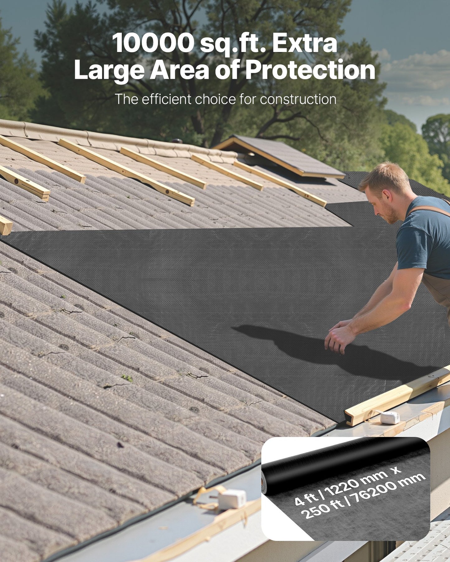 House Wrap, 1.22 x 76.2 mm, 0.17 mm Thick Vapor Barrier, Heavy Duty Plastic Sheeting for Tear-resistant, Drop Cloth Vapor Barrier Covering for Residential & Commercial Construction, Black