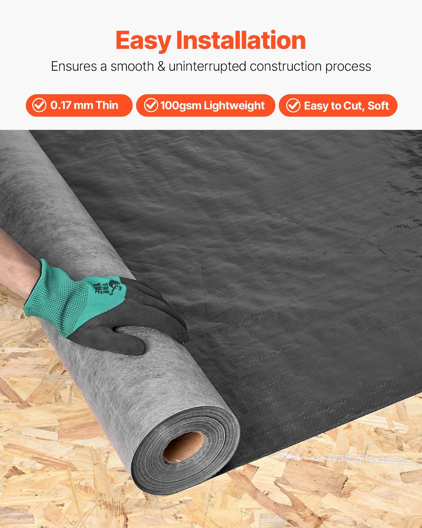House Wrap, 1.22 x 76.2 mm, 0.17 mm Thick Vapor Barrier, Heavy Duty Plastic Sheeting for Tear-resistant, Drop Cloth Vapor Barrier Covering for Residential & Commercial Construction, Black