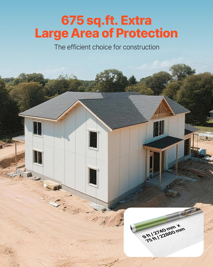 House Wrap, 2.74 x 22.86 mm, 0.13 mm Thick Vapor Barrier, Heavy Duty Plastic Sheeting for Tear-resistant, Drop Cloth Vapor Barrier Covering for Residential & Commercial Construction, White