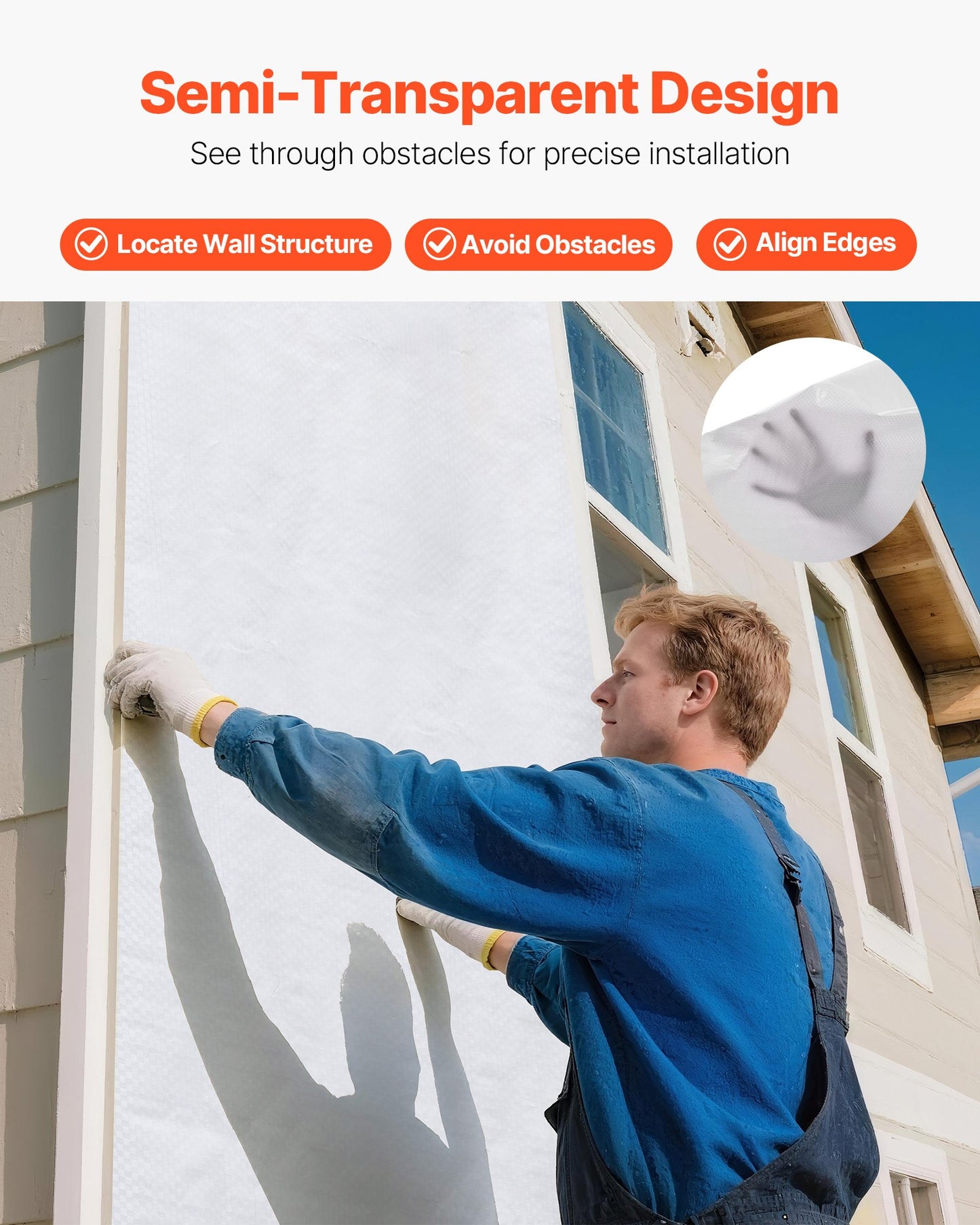 House Wrap, 2.74 x 22.86 mm, 0.13 mm Thick Vapor Barrier, Heavy Duty Plastic Sheeting for Tear-resistant, Drop Cloth Vapor Barrier Covering for Residential & Commercial Construction, White