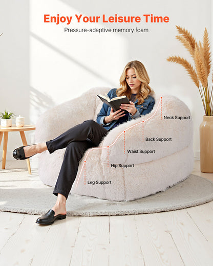 Bean Bag Chair, BeanBag Sofa Chair with Armrests for Adults, Fluffy Plush & High-Density Foam Filling Adult Bean Bag with Zapper, Comfy Lazy Sofa Chair Ideal for Living Room, Bedroom, Beige
