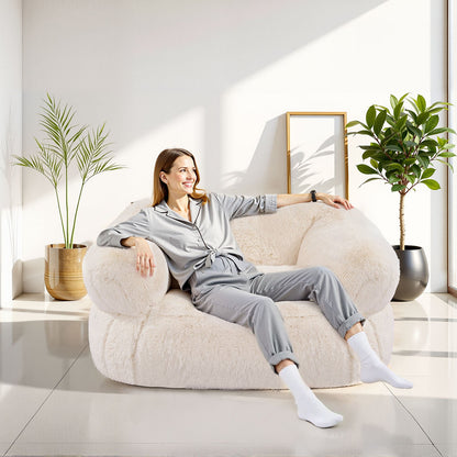 Bean Bag Chair, BeanBag Sofa Chair with Armrests for Adults, Fluffy Plush & High-Density Foam Filling Adult Bean Bag with Zapper, Comfy Lazy Sofa Chair Ideal for Living Room, Bedroom, Beige