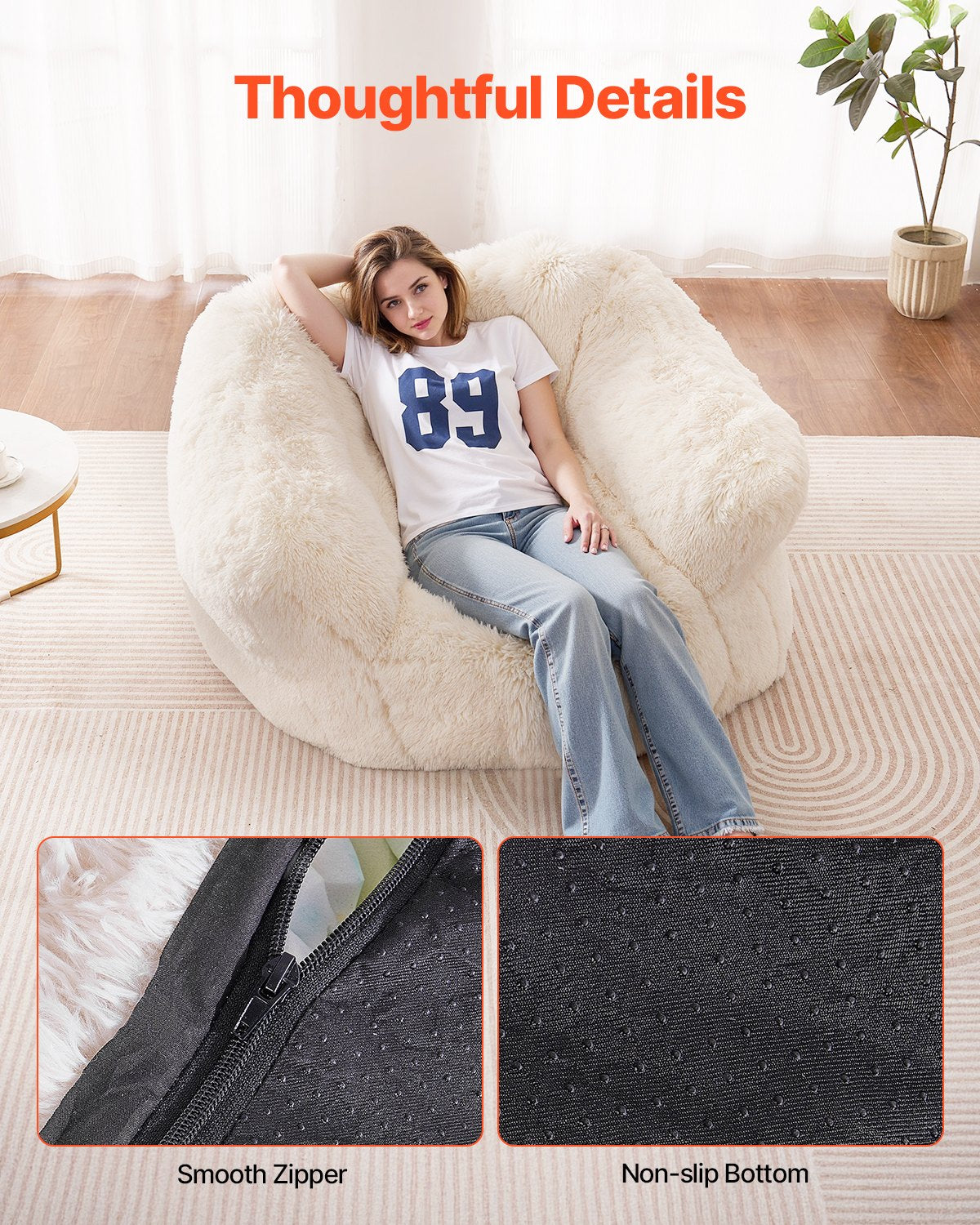 VEVOR Bean Bag Chair BeanBag Sofa Chair with Armrests for Adults Plush Beige
