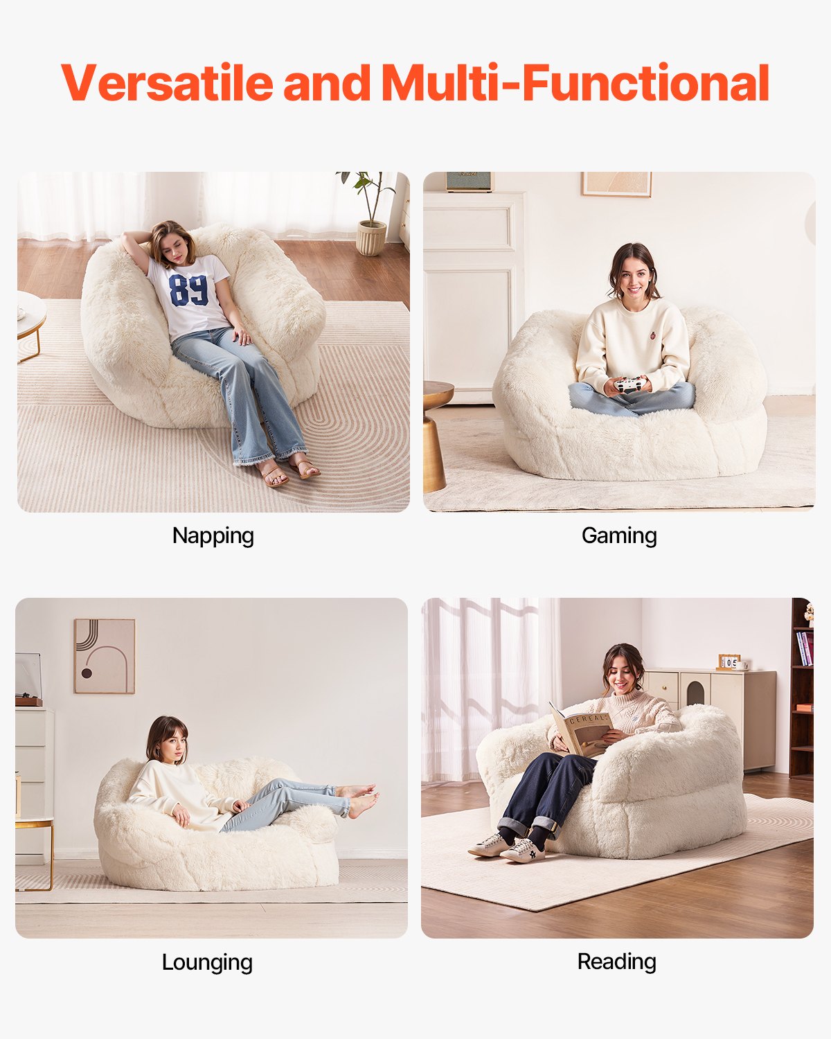 VEVOR Bean Bag Chair BeanBag Sofa Chair with Armrests for Adults Plush Beige