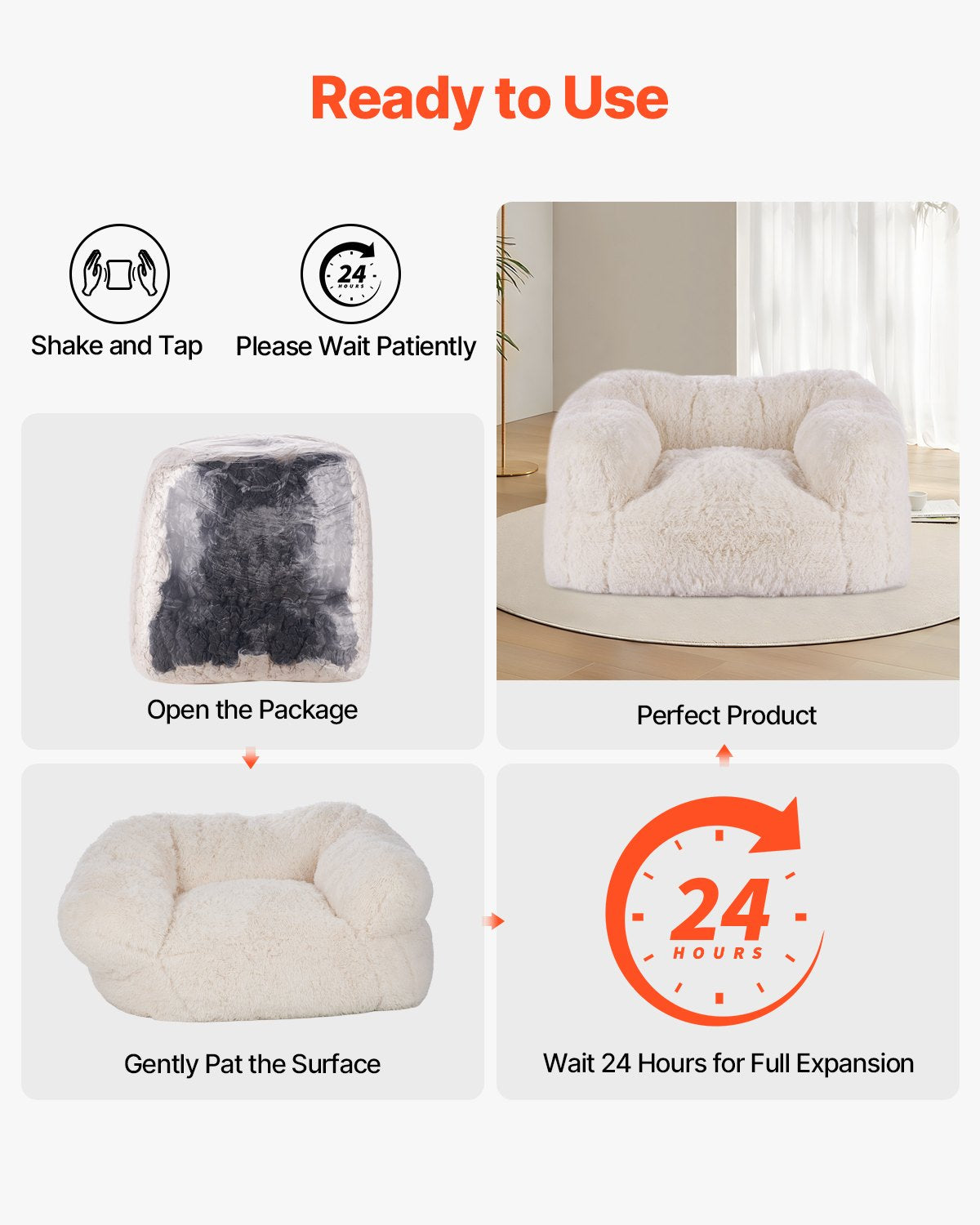 VEVOR Bean Bag Chair BeanBag Sofa Chair with Armrests for Adults Plush Beige