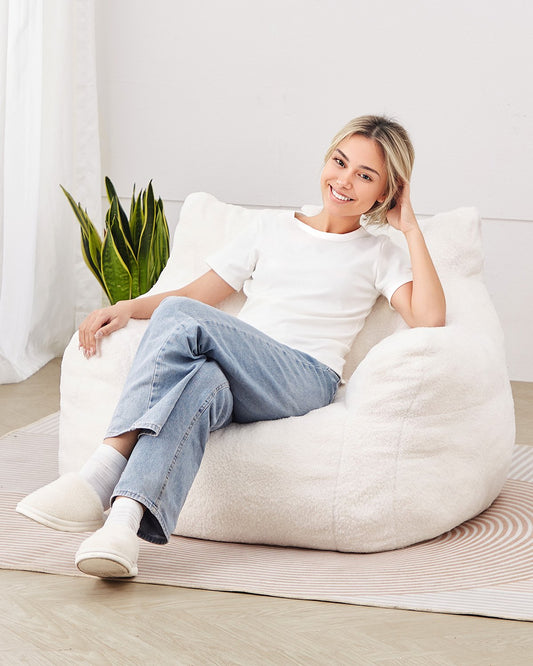 VEVOR 91 cm Bean Bag Chair with Soft Armrests and Storage Pocket White