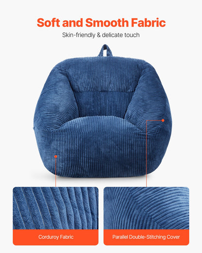 VEVOR 91 cm Bean Bag Chair with Soft Armrests and Storage Pocket Blue