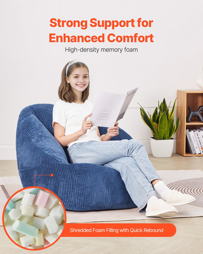 VEVOR 91 cm Bean Bag Chair with Soft Armrests and Storage Pocket Blue