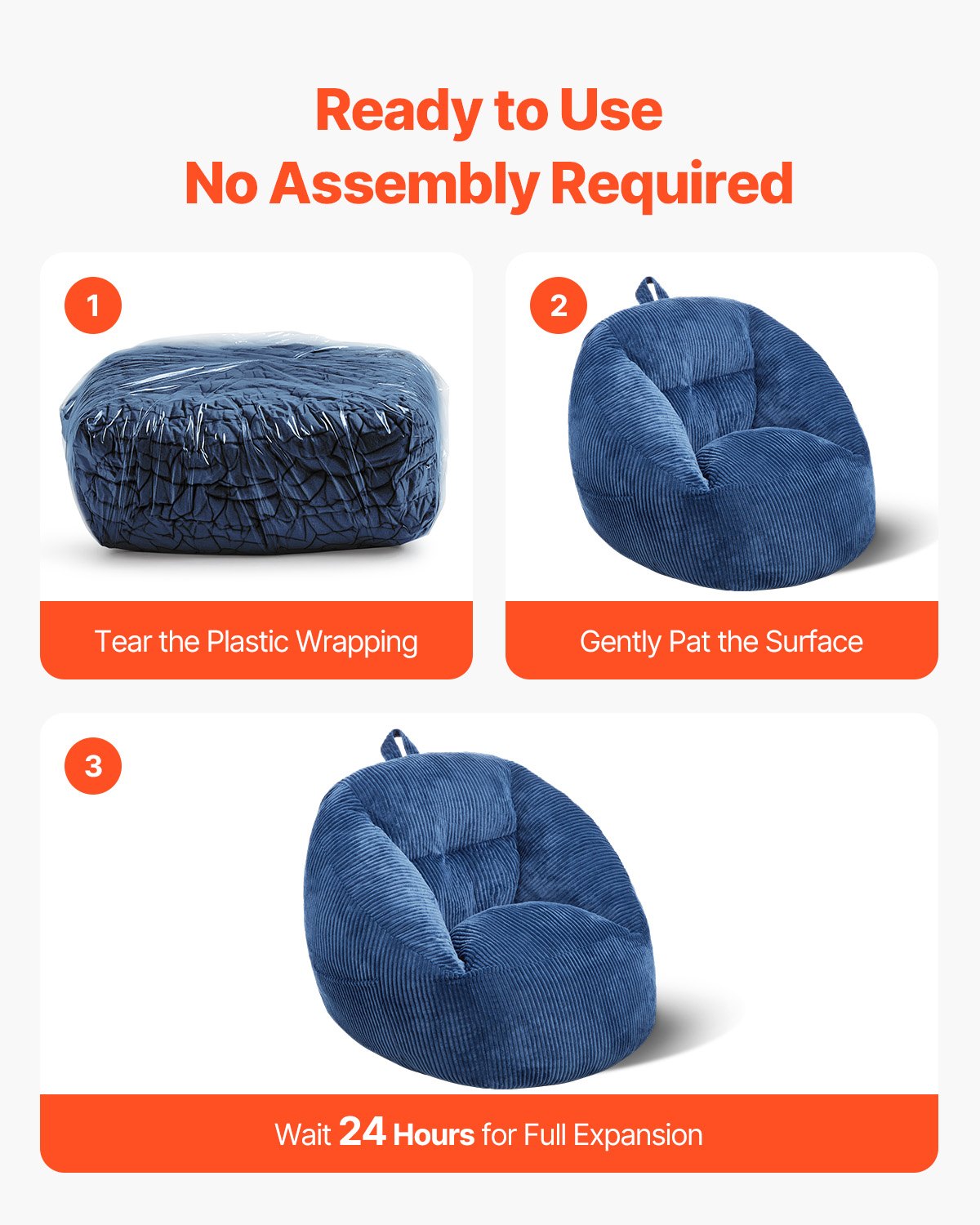 VEVOR 91 cm Bean Bag Chair with Soft Armrests and Storage Pocket Blue