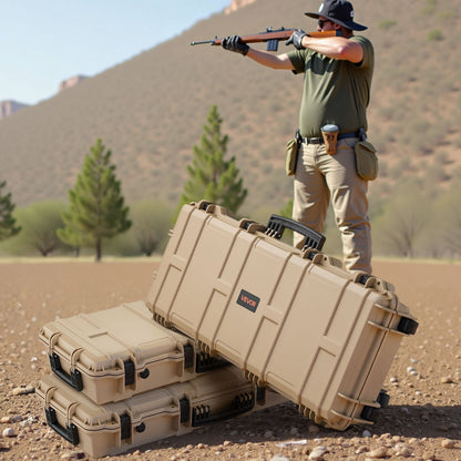 Hard Rifle Case, Lockable Rifle Case with 4 Layers Pre-cut Foams, 914 mm Gun Storage with Wheels, IP67 Waterproof & Dustproof Pistol Storage Cases for Rifles, Shotguns, Airsoft Guns, Khaki