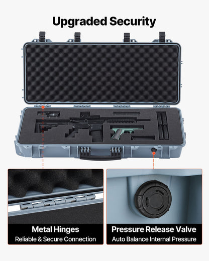 Hard Rifle Case, Lockable Rifle Case with 4 Layers Pre-cut Foams, 914 mm Gun Storage with Wheels, IP67 Waterproof & Dustproof Pistol Storage Cases for Rifles, Shotguns, Airsoft Guns, Grey